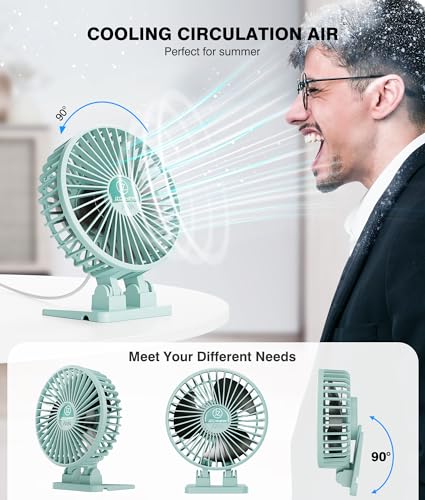 JZCreater USB Desk Fan, Mini Fan Portable, 3 Speeds Desktop Table Cooling Fan, Plug in Power Fan, Rotation Strong Wind, Quiet Personal Small Fan for Home Desktop Office Travel Bedroom, Apple Green - color: Apple Green