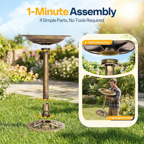 VIVOHOME Bird Bath for Outside, Polyresin, Pedestal, Antique Copper | Weather-Resistant, 20-Inch Bowl, 28-Inch Height, for Outdoor/Garden, Bird-Friendly, Easy to Clean - color: Antique Copper