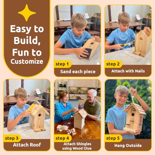 Premium Wooden Bird House Kit - Build it Yourself Birdhouse - Birdhouse Kits for Adults to Build - Woodworking Adult Crafts & DIY Bird House | Build it Yourself Birdhouse - Birdhouse Kits for Adults to Build - Woodworking Adult Crafts & DIY Bird House