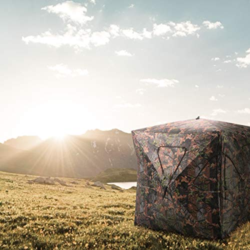 Tangkula 3 Person Pop up Ground Blind, Portable Hunting Blind with Mesh Windows, Carrying Bag & Ground Stakes, Camouflage Hunting Tent with Hub System, Camo Deer Blinds for Hunting - style: Inverted window