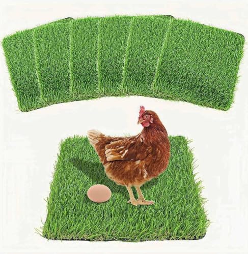 Chicken Laying & Nesting Pads for Coop, Washable Artificial Grass, 6 Pack | 1.2" Thick Egg Cushion | Fits Standard 12x12 Boxes | Anti-Shedding & Flexible | Breathable Drainage Mesh | Easy Rinse & Reuse