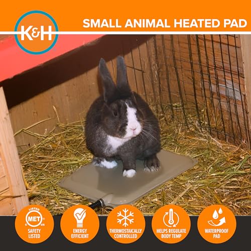 K&H Pet Products Small Animal Outdoor Heated Pad, Waterproof, Chew Resistant, Safety Listed, Indoor Outdoor Heater Warming Pad for Cat Houses, Rabbit Hutches, or Chick Brooders - 12 X 9in Tan 25W - size: Petite 9 X 12 Inches