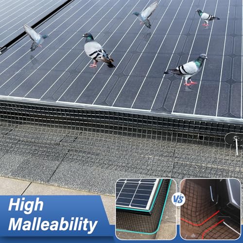 Solar Panel Bird Guard,8in x 100ft Critter Guard,Black Pigeon Mesh | Solar Panel Mesh Galvanized PVC Coated Mesh Roll Kit with 70 Fastener Clips, ½ inch Wire Critter Guard for Solar Panels - size: 8x100FT