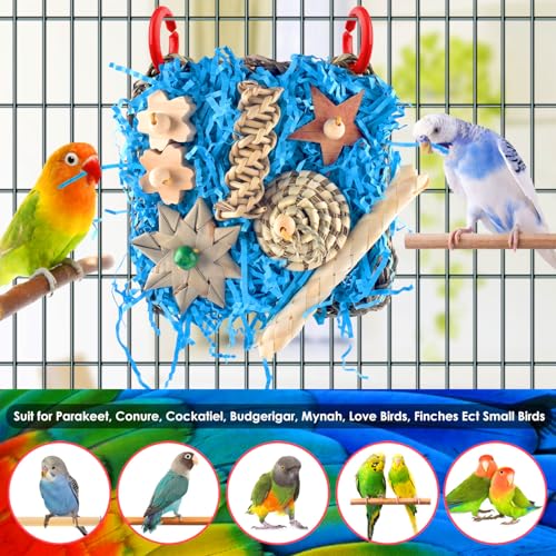 KATUMO Conure Toys, Bird Foraging Toys Parakeet Shredding Grass Mat Hanging Toys for Cockatiel Conure Lovebird Parakeet Bird Cage Accessories | Natural Grass Mat Toy for Birds Chewing & Foraging, Easy Hanging, Perfect for Conure, Lovebird and Small Medium