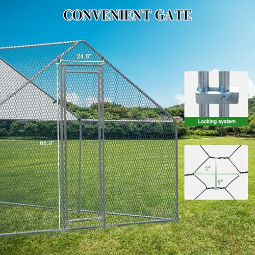 VINGLI Chicken Coop, Large Metal Poultry Cage for Chicken Run, Walk-in Chicken Pen with Waterproof & Anti-UV Cover Outdoor (Silver-Spire Roof, 9.8 * 9.8 * 6.5 ft) - color: Silver-Spire Roof, size: 9.8*9.8*6.5 ft