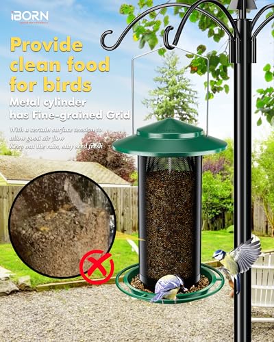 iBorn Bird Feeders for Outdoors, All Metal Mesh Tube, Holding Bird Seed for Outside Feeders,17.7cm Large Roof, Green, 2.8lb(Seed is not Included) - color: Green, size: 2.8LB，6.9′′Large Roof