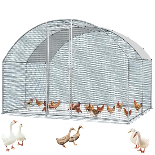 Outvita Large Metal Chicken Coop, 10×10FT Walk-in Poultry Cage | Waterproof & Anti-UV Round Arch Cover, Duck Rabbit Hen Cage Galvanized Mesh for Outdoor Yard Backyard and Farm - size: 120.0"L x 120.0"W x 78.0"H