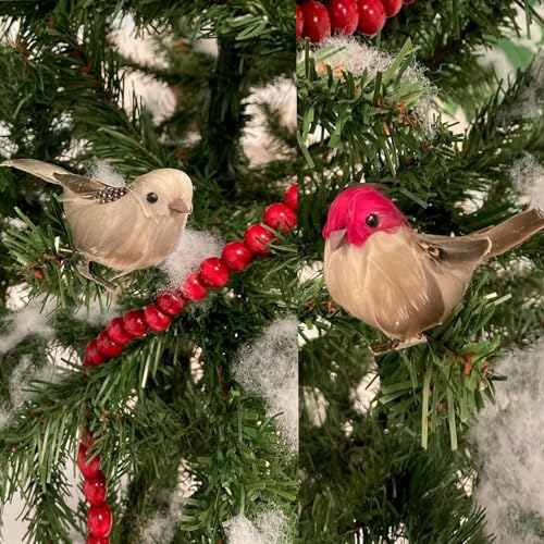 12pcs Artificial Birds Clip on Birds Christmas Tree Decoration Artificial Sparrow Realistic Birds Fake Faux Feather Foam Birds for Yard Patio Wreath Designs Garden Decor