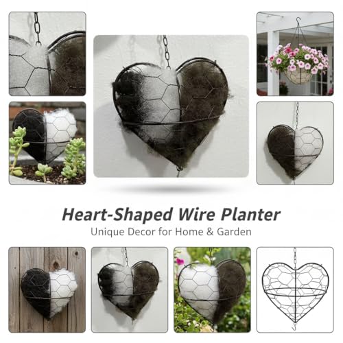 Bird Nesting Heart with Refillable Alpaca Fiber and Cotton Weather-Resistant Iron Frame Nesting Material Holder for Wild Birds Hummingbirds Garden Hanging Bird House Winter Shelter Decor Gift