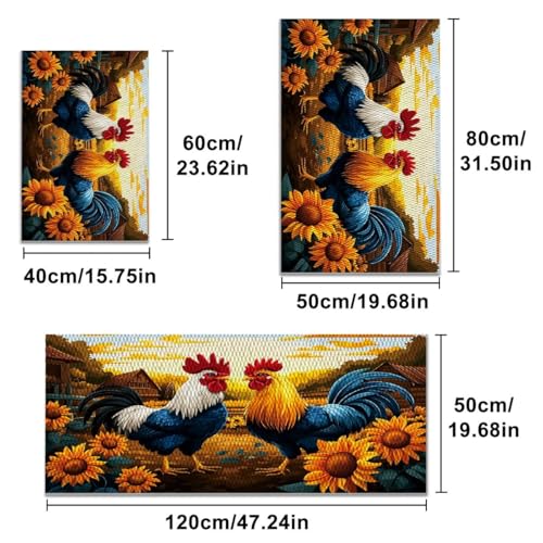 Farmhouse Kitchen Rugs Set of 3, Non Slip Washable Durable Stain Resistant Floor Mat Set,Multicolour-Rooster and Sunflower Home Decoration,Rooster Welcome Kitchen Runner Rug 16"X24"+20"X32"+20"X47" - color: Multicolour-rooster&sunflower