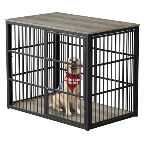 Lyromix 48'' XXL Dog Crate Furniture with 3 Doors for Large Dogs | Wooden Kennel End Table, Heavy Duty Indoor Cage for Golden Retriever Labrador, Multiple Units Can be Combined, Grey - color: Ancient gray, size: 47.2"L x 29.1"W x 37.6"H