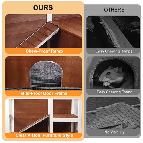 2-Story Guinea Pig Cage with Stand, Indoor Wooden Hamster Cage with Ramp, Pull-Out Tray, Hideout & Platform, Acrylic Transparent Small Animal Habitat for Chinchillas, Ferrets, Hedgehogs, Walnut - color: Walnut