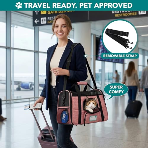 PetAmi Airline Approved Pet Carrier Cat Small Dogs, Large Heather White Red | Soft Sided TSA Travel Bag, Sherpa Bed, Breathable Mesh Ventilation, Collapsible Bowl, Fits Under Seat, Up to 18 lbs - color: Light Red, size: Large - 19.5"L x 10.2"W x 12"H