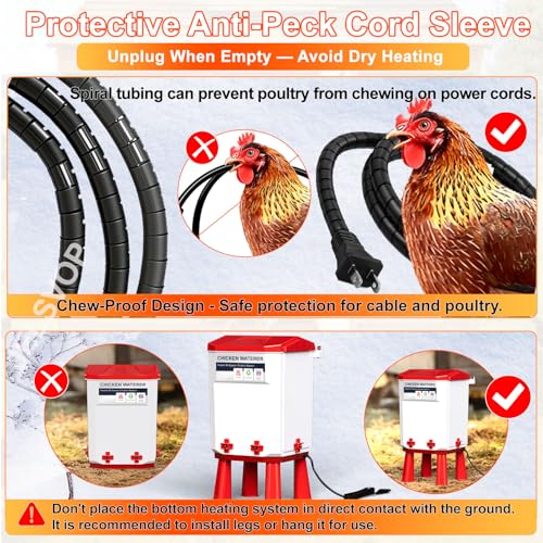 Heated Chicken Waterer, 11L Winter Chicken Water Heater Bucket with 4 Nipple Drinkers, Anti-Freezing, Winter and Summer Dual-use, Automatic Heated Poultry Drinker for Coop (Red) - size: 2.9 Gallon