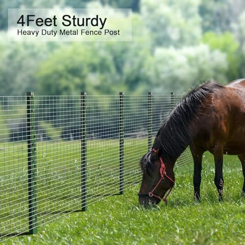 Amagabeli Heavy Duty Metal Fence Posts 4 Feet 10 Pack No Dig Garden U Post Stakes for Wire Fence Temporary Fencing Electric Fence Wire Safety Fence Mesh Fence Garden Fencing T Post for Yard Green - size: 4 Feet Post