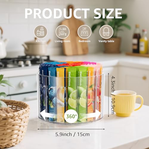 2-Pack Divided Drink Packet Organizer, Rotating Turntable Organizer | Spinning Powdered Drink Mix Holder, Clear Lazy Susan Turntable, Divided Water Drink Packet Storage Organizer - size: 2 Pack - 4 Section