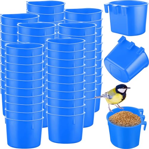 120 Pcs Cage Cups Chicken Feeder Cups 8 oz Plastic Hanging Birds Feeders and Waterers Bowl Feeding Bucket for Pigeon Poultry Parrot Rooster Rabbit Duck Supplies(Blue) - color: Blue