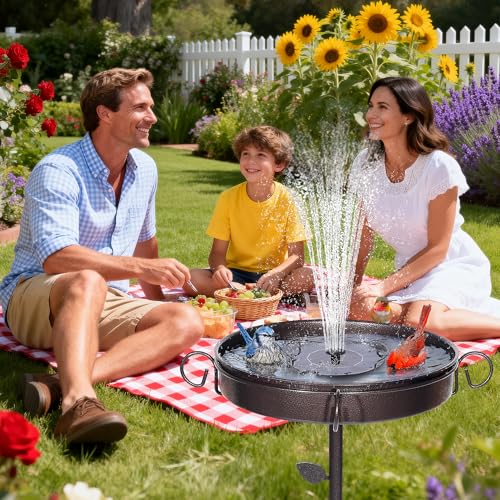 35 Inch Metal Bird Bath with Solar Fountain and 5-Prong Base | Bathing and Feeding Station, Freestanding Design, Attracts Wild Birds to Patios, Lawns and Gardens - size: bird bath with fountain