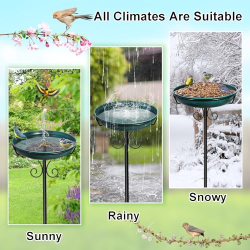 38In Freestanding Bird Bath for Outside, Detachable Birdbaths with Metal Stake, Bird Bath Feeder Bowl for Outdoors Garden Patio Yard Lawn,Sturdy Upgraded 5 Pronged Base (Green) - color: Green