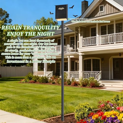 15ft Bat House Pole, 1.9in Diameter Heavy-Duty Galvanized Steel Outdoor Purple Martin Bird House Pole with Ground Socket, Including Bat House Installation Bracket, Black - size: 15FT