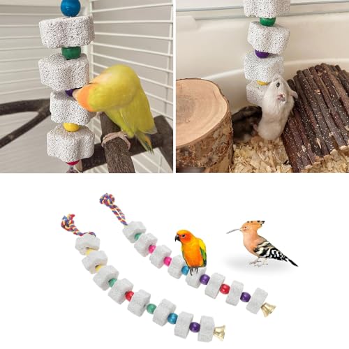 KABASI 2Pack Mineral Block Chicken Chewing Toy, Bird Beak Grinding Stone | with Bells, Chicken Coop Calcium StoneAccessories for African Grey, Budgies Cockatiels Parrot Hens Geese Ducks Hamster Rabbit