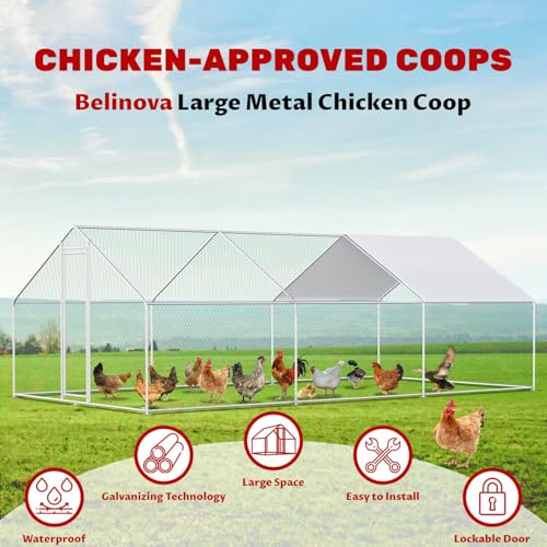 19.5x9.8x6.5ft Metal Chicken Coop, 3-Room Run with Cover | 3-room walk-in chicken run with galvanized steel frame, waterproof UV-resistant cover, lockable door, and PVC-coated mesh. - color: 3-Unit Coop