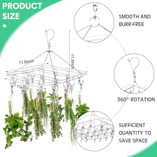 4 Pcs Hanging Drying Rack for Herb Macrame Flower with Stainless Clip Dryer Hook for Drying Herb Air Plants Spices Flower Hydroponic Plant Ready to Use with Ceiling Hook(Rectangle) - style: Rectangle