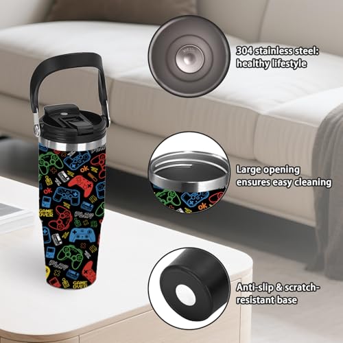 Game Gift for Boys Girls - 30oz Stainless Steel Insulated Tumbler with Top Handle, Leak-Proof Tumbler for Gamer, Games Travel Coffee Mug for School Travel, Game Lover Christmas Gifts Cup(1pc) - color: Game2