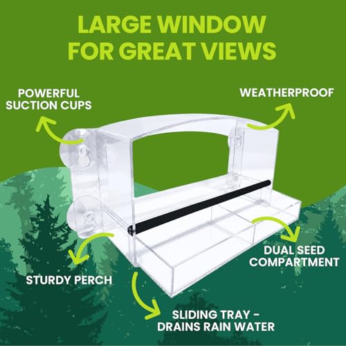 Acrylic Clear Window Bird Feeder with Strong Suction Cups, Removable Sliding Seed Tray, Weather-Resistant & Easy to Clean for Window Viewing, Dome - size: Style: Dome