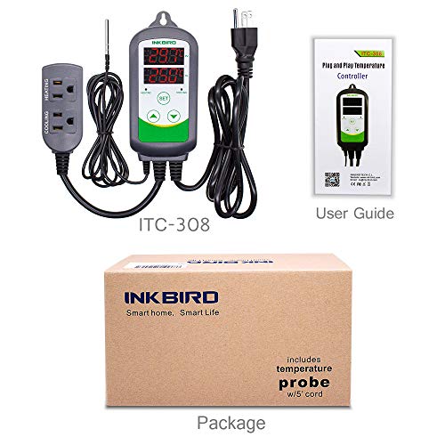 Inkbird ITC-308 Digital Temperature Controller 2-Stage Outlet Thermostat Heating and Cooling Mode Carboy Homebrew Fermenter Greenhouse Terrarium 110V 10A 1100W - size: Non-WiFi ITC-308