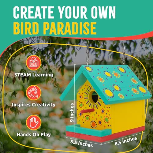 Jr Bird House Kit, DIY Cedar Wood Birdhouse for Outdoors with Paint | Fun for Kids & Adults, Bird House Making Kit for All Ages (1-Pack)