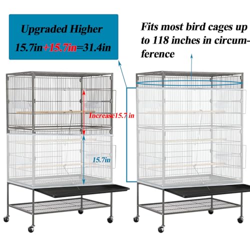 Large Bird Cage Seed Cather,Bird Cage Cover Adjustable Airy Skirt Guard | Birdcage Nylon Mesh Net for Parrot Parakeet Macaw African Round Square Cages Cover (118 * 31.5in/300 * 80cm) (White) - color: 118*31.5in-White