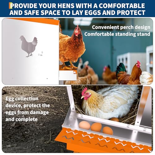8 Compartment Galvanized Metal Chicken Nesting Box with Support Legs, Easy Install & Clean Roll Out Egg Laying Boxes for Backyard Chicken Coop, Anti-Rust Egg Protection Nest,Orange - color: Orange, size: 8 holes with legs
