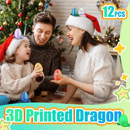 Impossmaker 12PCS 3D Printed Dragon Eggs with Dragon Inside, Cool Stuff Fun Gifts, Mini Dragons Eggs Set Articulated Crystal Fidget Toy for Adults Teens Boy Gifts Easter Basket Stuffers - style: 12P-S2