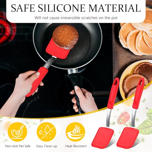 Silicone Cookie Spatula Turner 2 Pack Mini Brownie Spatula Flexible Kitchen Small Silicone Turner for Nonstick Cookware Heat Resistant No Scratch Flipper for Egg(Solid Flat,Red) - color: Red