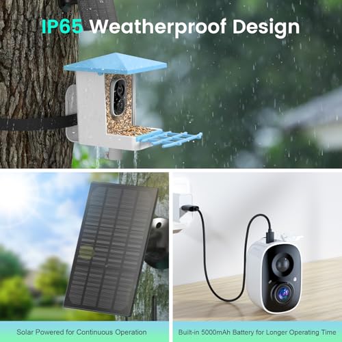 G08 Smart Bird Feeder with Camera, 2K, AI Bird ID, 5W Solar, Blue | Motion alerts, full-color night vision, VicoHome app, IP65 housing, 2.4GHz WiFi and 1.3L seed capacity. - color: G08BLUE