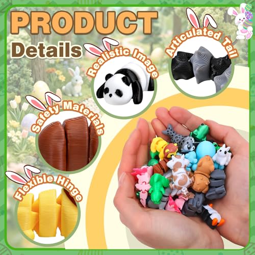 24 Pack Prefilled 3D Printed Animals with Easter Eggs Set Easter Day Gift Figurines Gifts Toys for Kids Basket Stuffers Classroom Prizes Exchange Party Favors