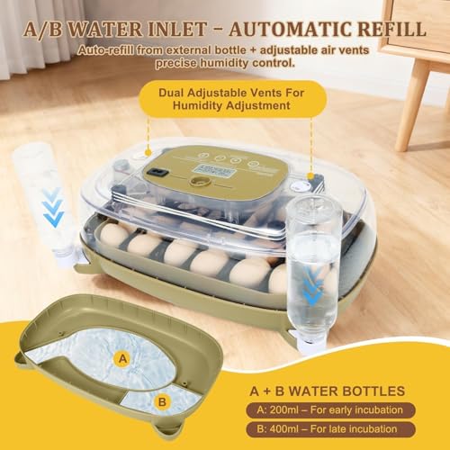 Gen III - 24 Egg Automatic Incubator, Stage-Based Adaptive Humidity with Auto-Refill, Stable Temp Control, Flexible Spacing, Adjustable Auto Turning & Lockdown, Custom Incubation Days, Candler, Alarm - size: 24 egg-green