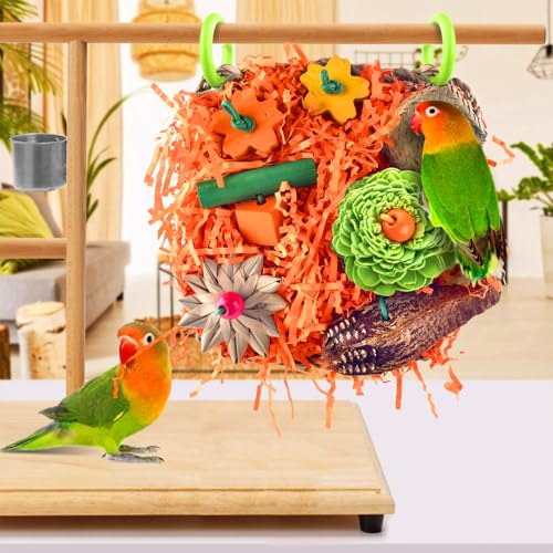 KATUMO Bird Toys, Conure Grass Mat Shredder Toys Parakeet Toys Parrot Foraging Toys for Cockatiel Conure Lovebird Parakeet Small to Medium Birds | Natural Grass Mat Toy Satisfies Birds Chewing & Foraging, Easy Hanging, Perfect for Conure, Lovebird and Sma