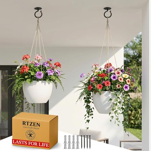 Plant Hangers Outdoor or Indoor Heavy Duty Wall Bracket Hooks | Wrought Iron Metal Hanger Indoor Hook for Hanging Plants Baskets Lanterns Bird Feeders - 2 Pack (Black Ceiling Hooks 3.1") - size: 3.1 Inch, style: Ceiling Hooks