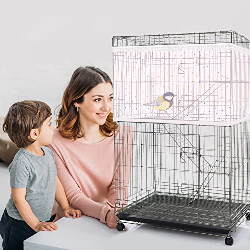 Shappy Large Bird Cage Cover, Bird Cage Seed Catcher, Adjustable Star Pattern Nylon Mesh Net for Parrot Parakeet Macaw Pet Supplies(Pink) - color: Pink