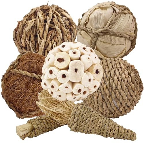 7Pcs Bird Toy Large Chewing Balls - Natural Soft Chew Shredding & Foraging Toy for Cockatiel Conure Quaker Parrot Budgie Parakeet Rabbit Bunny Guinea Pig Chinchilla - color: Model 1