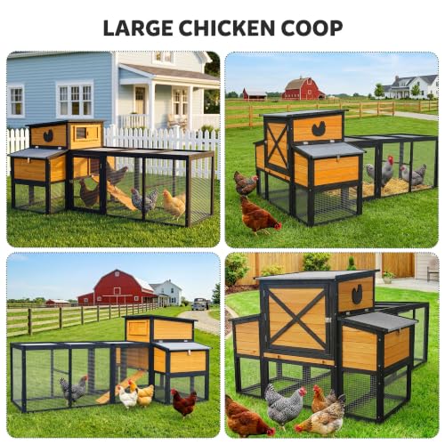 RUNSHED 80" Large Wooden Chicken Coop with Run, Outdoor Hen House for 4-6 Chickens, Ventilation Window & Sliding Doors, Waterproof Felt Roof, Easy-Clean Full Rear Door, Predator-Proof Latches