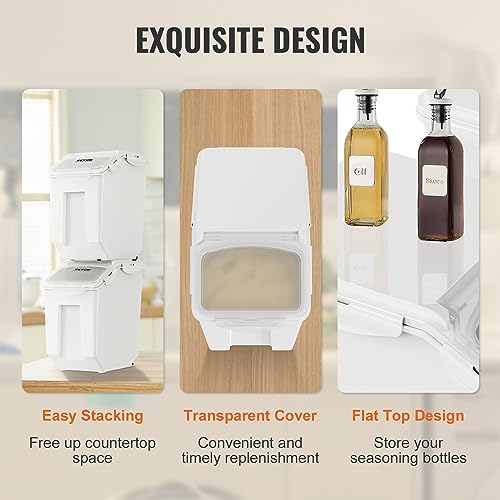 VEVOR Ingredient Storage Bin, 2 x 15L Dispenser Bin with 2 Measuring Cups, Attachable Casters and Airtight Lid, 2 Pcs/Set Dog Pet Food Storage Container, PP Material Kitchen Rice Cereal Flour Bin - size: 3.5 Gallon*2