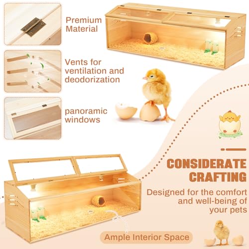 CroBlissful 47 x 16 x 16 in Brooder Box for Chicken Quails Stand Sliding Door, Bulb Set and Feeder, Indoor Chicks Coop Brooder Box Kit, for Ducks, Hamsters, Lizards, Mice, Rat(Table Legs, Wooden) - color: Wooden, size: 49.2"L x 17.7"W x 4.9"H, style: Tabl
