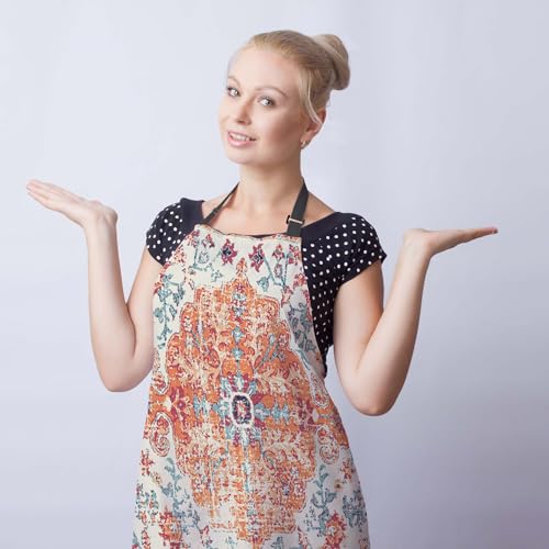 Artist Apron for Women Carpet Boho Style Ethnic Design Fun Aprons for Men for Kitchen Cooking Restaurant BBQ Painting Crafting Gardening 27” (W) x 31” (H), Waterproof Aprons - color: Carpet Boho Style