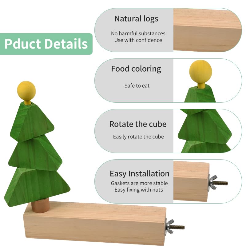Bird toys & Bird Perch, Bird Wooden Block Chewing Toy Parrot Foraging & Puzzle Toys Bird Cage Accessories for Conures Parakeets Cockatiels Lovebirds African Grey Macaws (Revolving Christmas Tree) - color: Revolving Christmas Tree