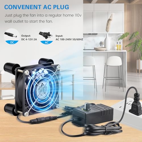 GDSTIME 80mm Computer Fan with AC Plug, Variable Speed PC Fan w/Controller | 110V 120V 220V 240V, Small 12V Brushless Case Cooling, for Aquarium, Terrarium, Modem, Electronics Components, DIY Projects - size: 8025 w/ Speed Controller