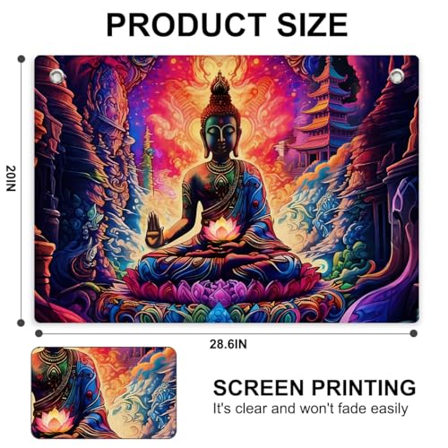 Psychedelic Buddha Art Tapestry Banner Flag Trippy Spiritual Wall Hanging | Decor for Bedroom Living Room Meditation Space, Perfect Gifts for Psychedelic Art Fans Boho Aesthetic Lovers 28.5 x 20 Inch - color: Multi 0669