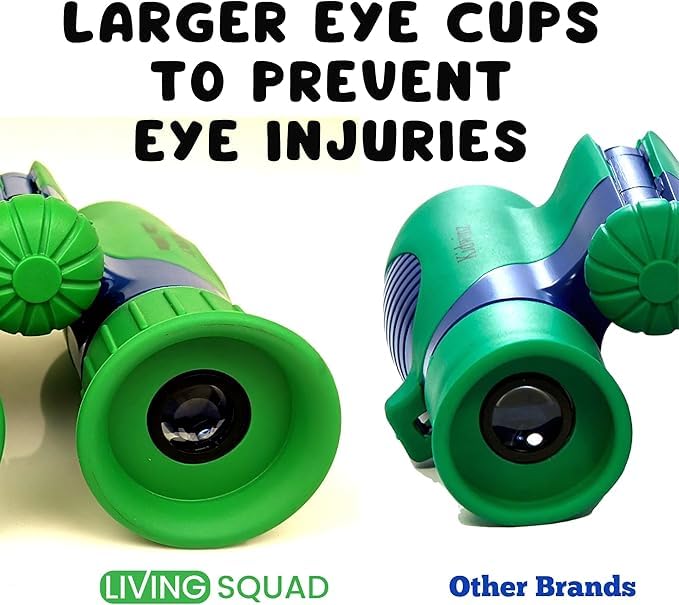 Kids Binoculars Ages 3-12, 8x21 Compact Shockproof Green | bird watching, camping, hiking, for boys and girls, includes carry case, neck strap, compass, carabiner, birthday gift - color: Green/Blue